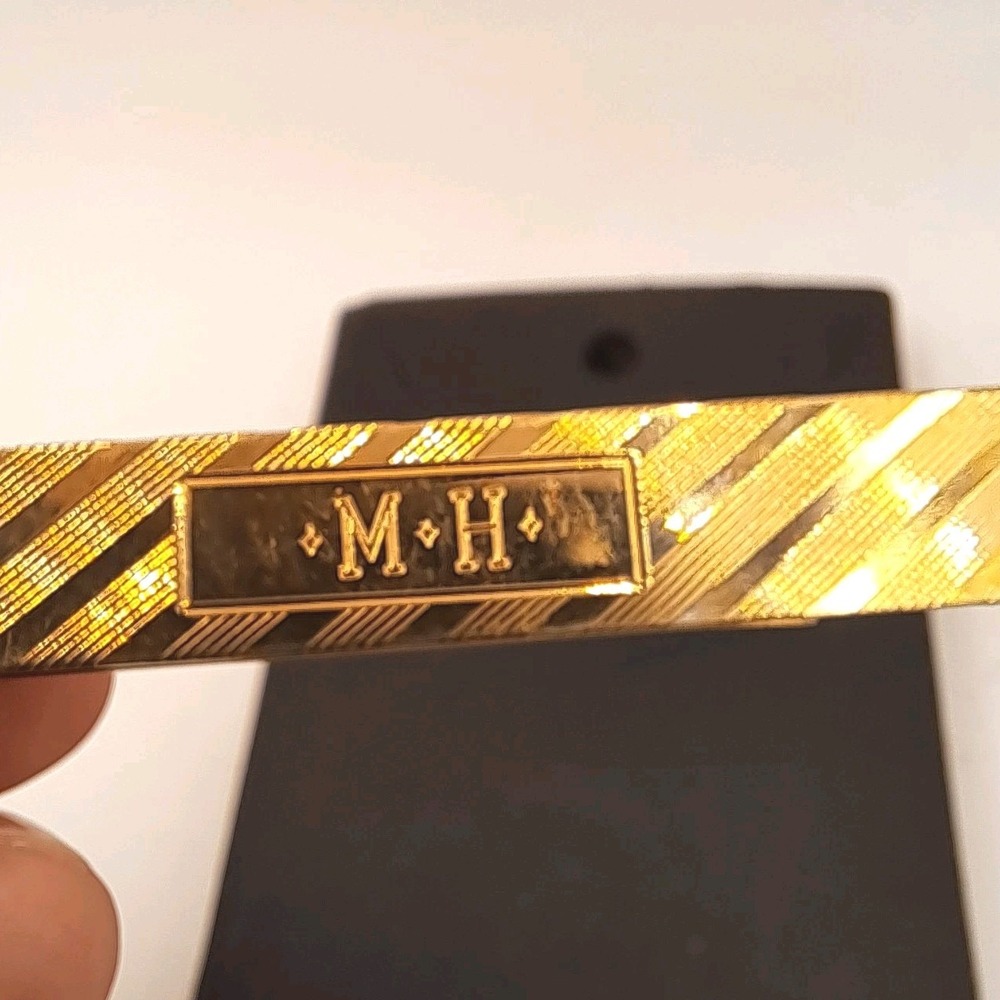 Vintage Krementz Gold Fill Tie Bar Tie Clip MH Monogram